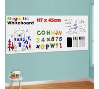 LACQWO Magnetic Whiteboard Paper for Wall 117 x 45CM Adhesive Dry Erase White Board Sticker with 53 Magnetic Letters 6 Markers for Kid Removable Peel and Stick Whiteboard Wallpaper Roll