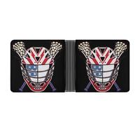Lacrosse American Flag Helmet Sticks Leather Wallets for Men Slim Bifold Wallet Credit Card Holder Front Pocket Wallets