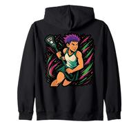 Lacrosse Boy Running Graphic Sporty Design Zip Hoodie
