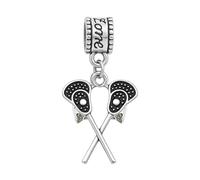 Lacrosse Charm Bead - Sports Jewelry for Pandora, Chamilia & European Bracelets - Lacrosse Sticks Pendant Gift for Players & Fans