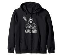 Lacrosse Grim Reaper - Funny Scary Skull Game Over Lax Stick Zip Hoodie