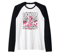 Lacrosse is My Therapy Cute Player Women Girls Raglan Baseball Tee