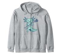 Lacrosse Player Lax Axolotl - Funny Animal Cute Pun Laxolotl Zip Hoodie