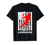 Lacrosse Player US American Flag LAX Athlete USA Distressed Value Graphic T-Shirt, Men, Black, XL
