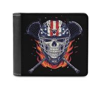 Lacrosse Skull Flames Funny Wallet for Men RFID Blocking Bifold Wallet Soft Billfold with Card Slots Custom Gifts