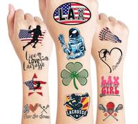Lacrosse Temporary Tattoos Sticker for Kids Birthday Party Supplies Decorations Party Favors 85PCS Tattoo Sport Game Player Summer Lax to the Max Themed Cute Kids Boy Gifts Ideal School Prizes Rewards