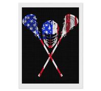Lacrosse U.S.A. Flag Diamond 5D Painting Number Kits Beginners DIY Full Drill Diamonds Paintings Home Wall Decor 12"x16"
