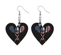 Lacrosse U.S.A Flag Women Dangle Earrings Elegant Wooden Pendant Earring for Daily Wear Circular