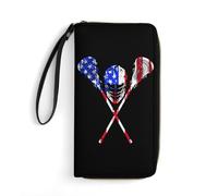 Lacrosse U.S.A. Flag Women's Clutch Wallet Bifold Wristlet Long Purse Card Holder Handbag