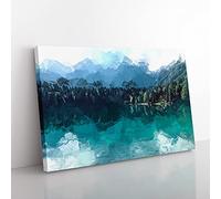 Lacs De Fusine Lake In Italy In Abstract Modern Art Canvas Wall Art Print Ready to Hang, Framed Picture for Living Room Bedroom Home Office Décor, 50x35 cm (20x14 Inch)