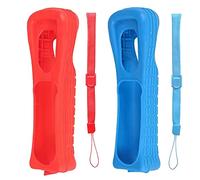 Lactivx 2X Wii Silicone Case Cover with Wrist Strap for Wii Remote Controller (Red and Blue)