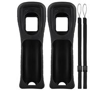 Lactivx Wii Silicone Case Cover with Wrist Strap for Nintendo Wii Remote Controlle (Black 2 Packs)