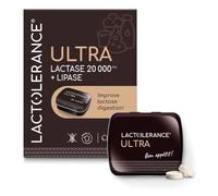 LACTOLERANCE Ultra High Strength Lactase Tablets 20,000 FCC, 36 Chewable | Lactose intolerance support for dairy and fatty meals, with Lipase 500 UI, digestive enzymes, chew or swallow, from France