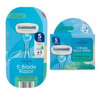 Lacura 5 Blade Razor for Women with 4 Refill Cartridges, Sensitive Skin Razor, Lubricating Strip with Vitamin E & Aloe, Compatible with Most Venus Style Razor Handles
