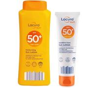 Lacura SPF 50+ Sun Protection Combo Set for Face and Body | 200ml Body Sunscreen Lotion + 50ml Sensitive Face Sunscreen | UVA UVB Protection | Water Resistant Moisturising Formula for Outdoor Use
