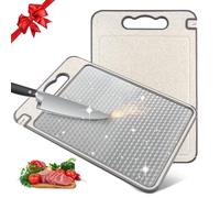Lacusmall Cutting Board for Kitchen, Double Sided Chopping Boards 304 Stainless Steel & Wheat Straw, Anti-Slip Scratch Resistant Mesh Design, Non-Toxic Food Prep Board for Meats and Veggies