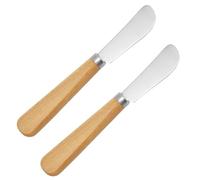 LacusMare Butter Knife Set of 2 - 7" Beechwood Handle Butter Knives for Butter, Cheese, Jam, Cream Cheese, Toast, Pastry, Sandwich - Stainless Steel Spreader Knives