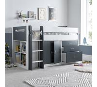 Bedmaster Lacy Grey and White Storage Mid Sleeper Bed - Single - Grey White Bed Only