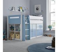 Lacy - Single - Storage Midsleeper Bed - White/Blue - Wooden - 3ft - Happy Beds