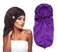 LadayPoa Women 2 Pack Long Satin Hair Bonnet Girls Silky Cap for Sleeping Large Satin Sleep Cap for Long Curly Hair Protection