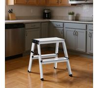 Ladder, 2 Step Ladder, Aluminium Ladder with 2 Non-Slip Steps, Multi-Purpose, Max. Load Capacity 150 kg, Silver Grey and Ink Black