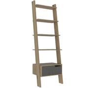 Ladder Bookcase 5 Tier Shelving Unit with 1 Drawer Natural Pine and Grey