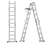 Ladder Folding Aluminium 4.7M Multipurpose Step Work Bench with Steel Platform Trestle Inserts, Stainless Steel A-Frame Ladder Heavy Duty Sturdy Straight Ladders For Roofing, Attic, Street Light Work