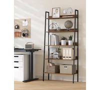 Ladder Rack, Storage Shelf, 5-Tier Compact Shelf, Bookcase, Industrial, Rustic Brown And Ink Black