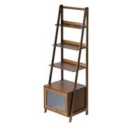 Ladder Shelf 4-Tier Ladder Shelf Bookshelf with Doors, Bookcase with Storage Bamboo for Living Room, Home Office(Bruin)