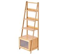 Ladder Shelf 4-Tier Ladder Shelf Bookshelf with Doors, Bookcase with Storage Bamboo for Living Room, Home Office(Natural)
