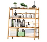 Ladder Shelf 4-Tier Ladder Shelf Freestanding Storage Rack Pot and Bowl Bookcase with Leaning Look for Living Room, Bathroom and Kitchen
