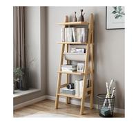 Ladder Shelf 4-Tier Leaning Bookshelf Ladder Bookcase Open Display Storage Rack Shelf Flower Plant Stand Wooden Book(Natural)