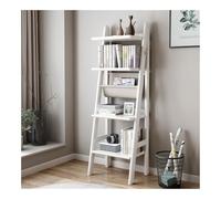 Ladder Shelf 4-Tier Leaning Bookshelf Ladder Bookcase Open Display Storage Rack Shelf Flower Plant Stand Wooden Book(White)
