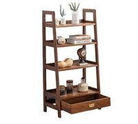 Ladder Shelf 4-Tier Walnut Wood Ladder Bookshelf, Rustic Bookcase, Floor Standing Shelving Unit, Book Shelf Storage Organizer, Display Rack for Living Room, Kitchen, Bedroom, Office