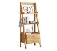 Ladder Shelf 4-Tier Wood Ladder Shelf, Bookshelf with Drawer, Rustic Bookcase Storage Rack Organizer, Freestanding for Living Room, Home Office, Bedroom, Balcony(Natural)