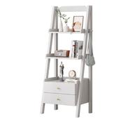 Ladder Shelf 4-Tier Wood Ladder Shelf, Bookshelf with Drawer, Rustic Bookcase Storage Rack Organizer, Freestanding for Living Room, Home Office, Bedroom, Balcony(White)