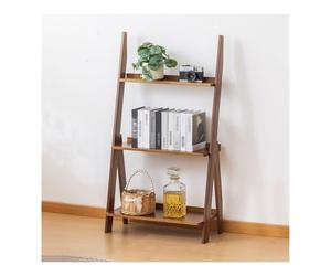 Ladder Shelf Bamboo Bookshelf 3-Tier Ladder Shelf, 38.19”Freestanding Open Bookcase Book Bathroom Storage Unit Plant Stand(Bruin)