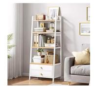 Ladder Shelf Bookcase, Free Standing Bookshelf Metal Frame Modern Storage Display Shelving With Drawers Ideal for Bathroom Home Office