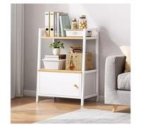Ladder Shelf Bookcase, Free Standing Bookshelf Metal Frame Modern Storage Display Shelving With Drawers Ideal for Bathroom Home Office