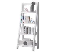 Ladder Shelf Ladder Bookcase, 4-Tier Leaning Bookshelf, Freestanding Open Storage Rack Shelf, Small Flower Plant Stand, Display Shelves for Home or Office(White)