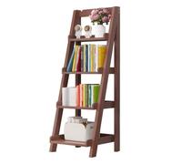 Ladder Shelf Ladder Bookcase, 4-Tier Leaning Bookshelf, Freestanding Open Storage Rack Shelf, Small Flower Plant Stand, Display Shelves for Home or Office(Bruin)