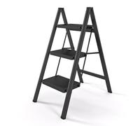 Ladder Shelf Trapezoidal Rack Wrought Iron Folding Floor Display 3-Tier Storage Balcony Flower Living Room Bookshelf(Black)