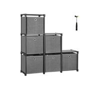 SONGMICS Ladder Storage Unit, 6 Cubes with 6 Storage Boxes, DIY Closet Organiser, Multifunctional with Modular Design, Sturdy Metal Frame, Includes Rubber Mallet, 105 x 30 x 105 cm, Black LSN66BK
