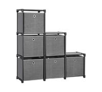 Ladder Storage Unit, 6 Cubes with 6 Storage Boxes, DIY Closet Organiser, Multifunctional with Modular Design, Sturdy Metal Frame,Black