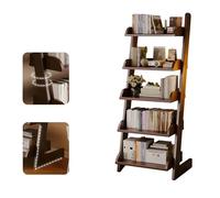 Ladder Style Wooden Bookshelf, 159cm Tall Standing Display Storage Rack, Open Tiered Independent Bookcase for Office Living Room Bedroom, Solid Pine High Book Shelf with Guardrails