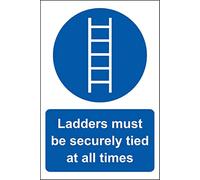 Ladders must be securely tied up at all time safety sign - Self adhesive sticker 300mm x 200mm