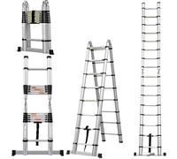 Ladders Telescoping Ladder 12.5 FT Dual Purpose Aluminum Telescopic Ladder with Non-Slip Feet Adjustable Lightweight Compact Ladders for Household or RV Outdoor Work,330lb Load Capacity(1.9M+1.9M)