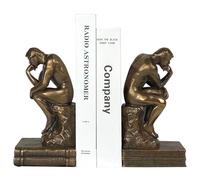 LADDERU Bookend Decorative Statue, Thinker, 2 Pack, Gold, Metal & Resin, 12 x 4.8 x 4.8 inches, 2.57 kg