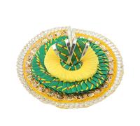 Laddu Gopal Dress Cloth Bhagwan Poshak of God Bal Gopal Kanha Krishna Kanhaiya Dev Vastra with Mukut for Metal Idol Statue Indian Traditional Janmashtami Festival(Size:-3-5No.Dia-10")(Green,Yellow)
