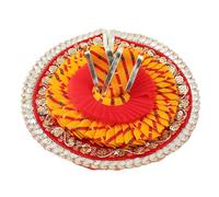 Laddu Gopal Dress Cloth Bhagwan Poshak of God Bal Gopal Kanha Krishna Kanhaiya Dev Vastra with Mukut for Metal Idol Statue for Indian Traditional Janmashtami Festival(Size:-2-4 No.Dia-8")(Red,Orange)